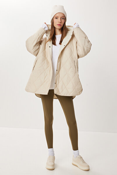Lovelyİstanbul Hooded Quilted Oversized Coat Lfn0002 Cream