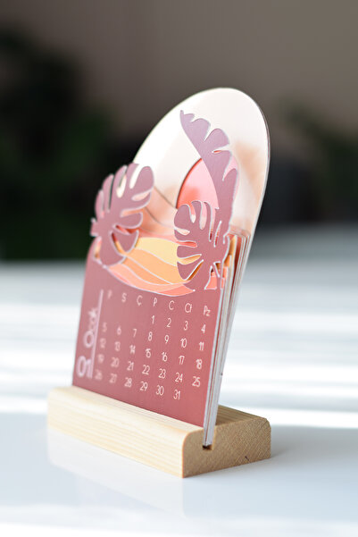 GÖKÇETasarım 2026 Minimal Manzara Masa Takvimi / Ahşap Standlı Takvim