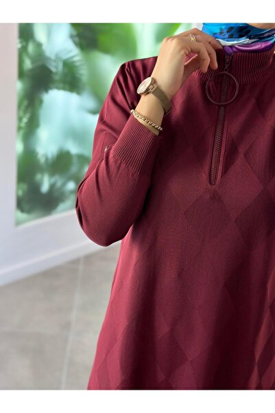 Armine Trend Baklava Desenli Merserize Tunik 25YTD4112 Bordo