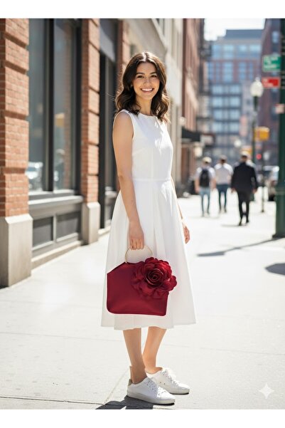 GUSTELLO Burgundy Gold Metal Handle 3D Rose Motif Flower Handbag |   Wedding/Invitation Packages