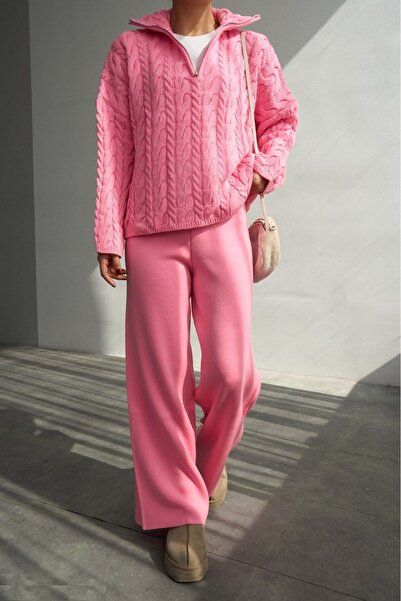 Lavanta Tekstil Half-Zip Thessaloniki Knitted Sweater and Knitwear Pants Set