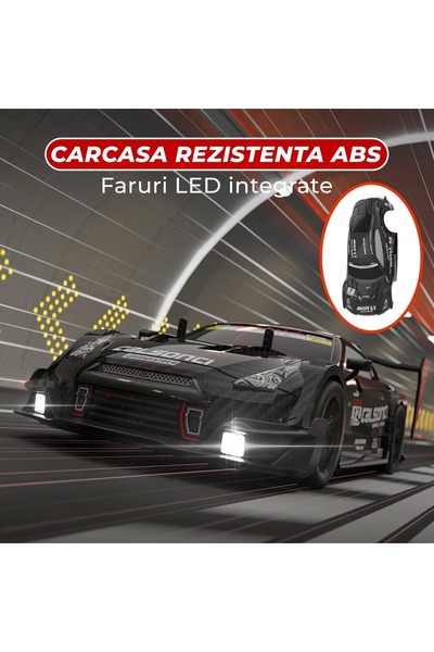 Timebox 1:16 RC Drift Car, 4x4, 30km/h, LED, Interchangeable Tires, 2 Batteries, Black