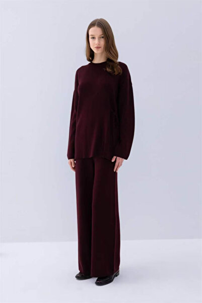 DeFacto Regular Fit Elastic Waist Knitwear Burgundy Women's Trousers D7511Ax/Br171