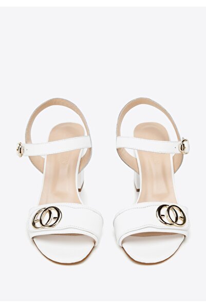 Wittchen Women's Leather Sandals with Gold Buckle, White, Leather