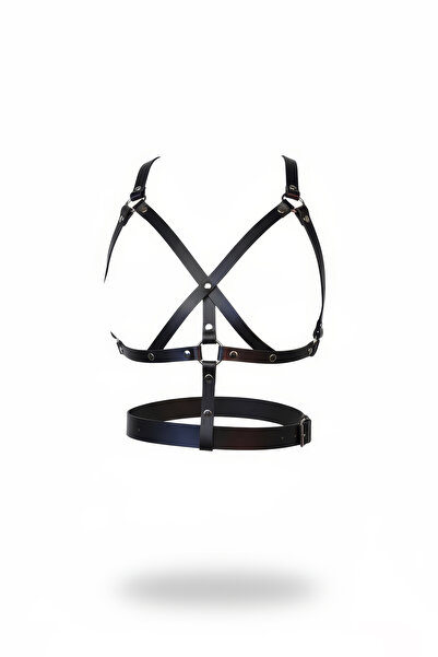 Angels Passion Curea neagră pentru femei, cu cataramă și detaliu inel în form...