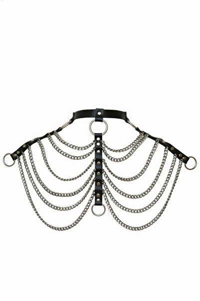 Angels Passion Curea neagră pentru femei, lanț pentru corp, lanț de corp în straturi, accesoriu punk gotic cu inel O