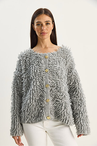 Bianco Lucci Women's Oversized Fringed Knitwear Cardigan 9062 60283750