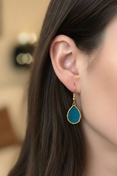 PİNKMARK Women's Gold Mineral Blue Drop Dangle Jewelry Earrings Pmkp25511