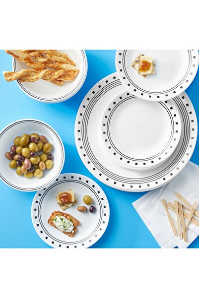 Corelle City Block Blue 16-Piece Dinnerware Set – Durable, Lightweight & Chip-Resistant