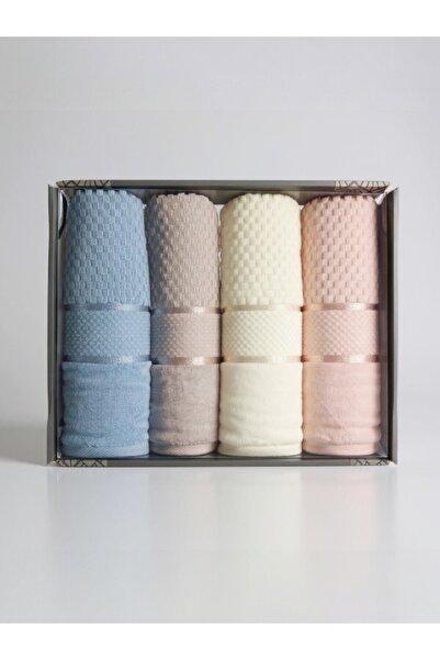 Özdilek Velvet Bright Colored 4-Piece Boxed Towel Set – 100% Cotton, Soft and Stylish 50×90 cm
