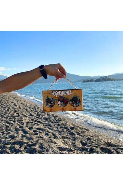 Decorible Hoşgeldiniz Deniz Kabuklu El Yapımı Ahşap Anahtarlık Askısı