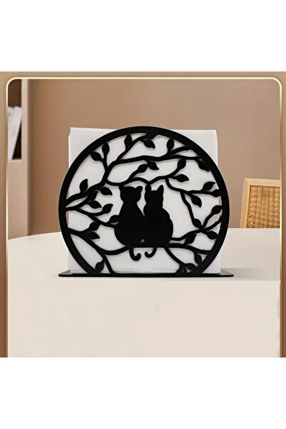 VENON Black 2 Cat Branches Round Metal Napkin Holder Table Restaurant Coffee Shop Napkin Holder Organizer