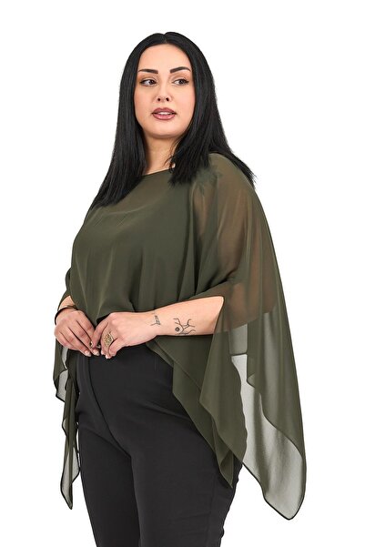 DISENTIS MODEST Plus Size Asymmetrical Cut Chiffon Khaki Cape Bolero