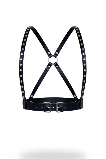 Angels Passion Μαύρη γυναικεία ζώνη με διπλή πόρπη με λεπτομέρεια με καρφίτσε...