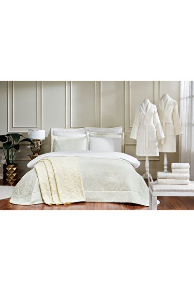 Özdilek Flowerland Double Dowry Set 16 Pieces Cream