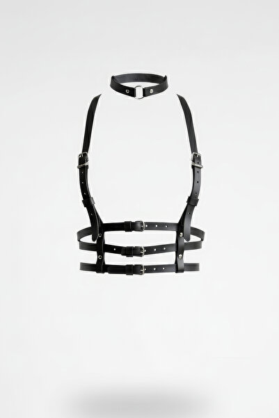 Angels Passion Curea neagră pentru femei, stil harness, curea de corp cu cata...