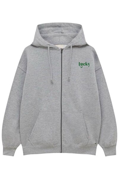 Sebesta Fashion New Season Zippered 3-Ply Cotton Grey Printed Sweatshirt