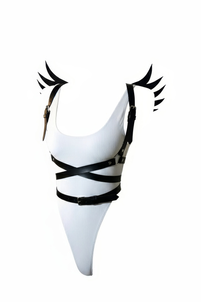 Angels Passion Чорний жіночий ремінь з перехресними ременями, деталізований р...