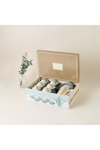 Lifestyle طقم فناجين وصحون من البورسلين بطبعة هندسية فاخرة خطية، مكون من 13 ق...