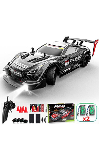 Timebox 1:16 RC Drift Car, 4x4, 30km/h, LED, Interchangeable Tires, 2 Batteries, Black