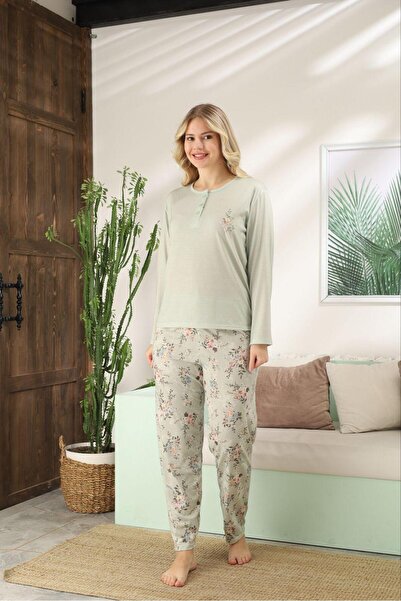 MODA 3 Buttons Long Sleeve Women Cotton Pajamas Set