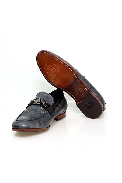 FRANCO CALVANI Gray Color Crinkled Genuine Leather Men's Shoes