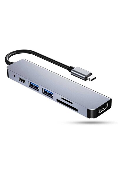 Timebox 6-in-1 USB-C Hub with 4K HDMI, USB 3.0, SD/TF, 87W, 5Gbps, Aluminum, Silver