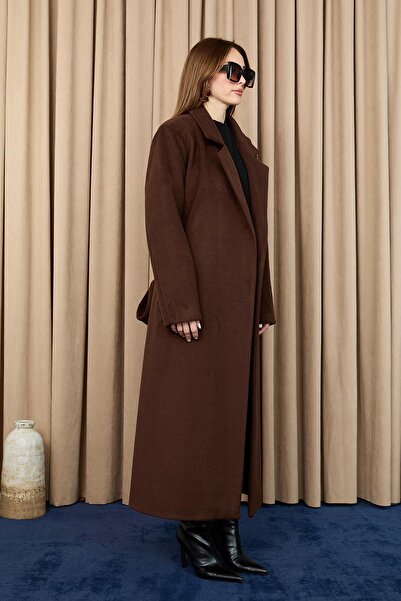 Puane Women's Double-Breasted Collar Cashmere Coat -15237Kbn - Brown