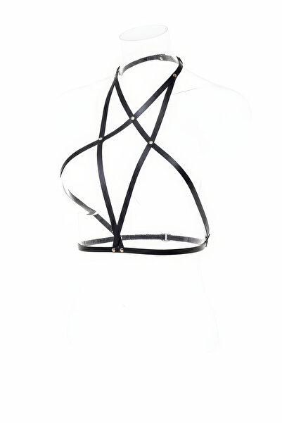 Angels Passion Curea neagră pentru femei, accesoriu pentru corp cu detaliu st...