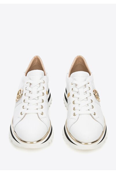 Wittchen Women's Leather Sneakers with Buckle on Platform with Stripes White Leather