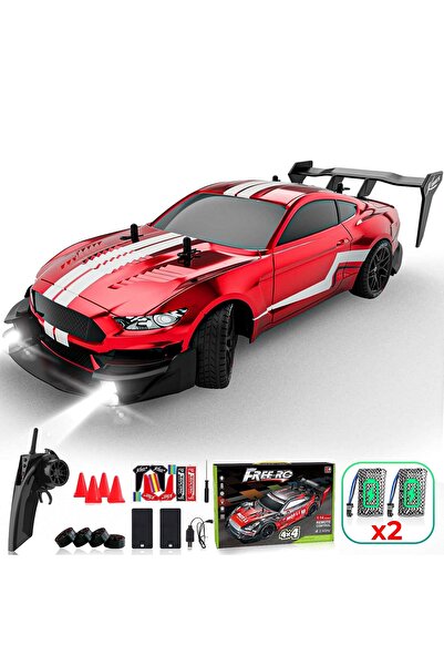 Timebox 1:16 RC Drift Car, 4x4, 30km/h, LED, Interchangeable Tires, 2 Batteries, Red