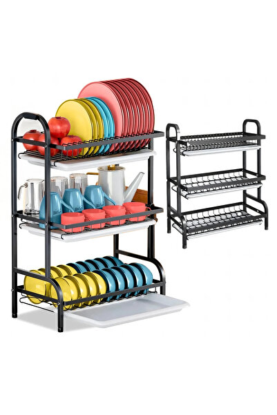 zola 3-tier dish drainer, removable trays, stainless steel, 53 x 23.5 x 61 cm...