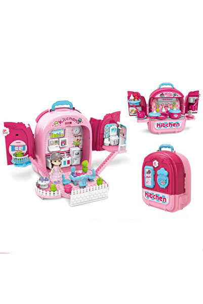 Rovo Set ghiozdan jucarie 3 in 1 991, Bucatarie, Apartament Fetita, 86 piese, Roz
