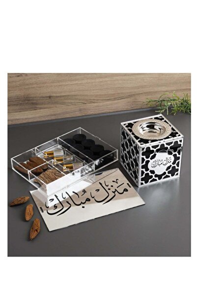 Story of candle مبخرة بخور مع صندوق ,لوازم التبخير والمسك الفاخر،بعبارة "منزل مبارك"و2عود بخور و 3 امساك فاخرة و فحم