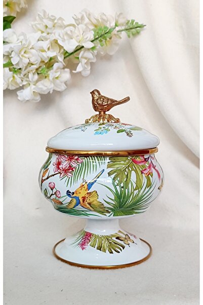 EBRULİEMAYE Tropikal Papağan Emaye Ayaklı Şekerlik Kuş Tepeli