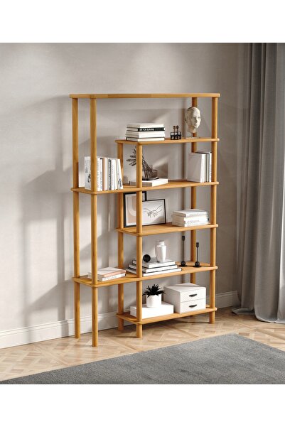 woodizy DOĞAL MASİF AHŞAP LEVİ KİTAPLIK