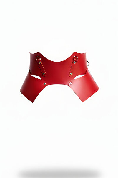 Angels Passion Κόκκινο γυναικείο κορσέ με φαρδιά ζώνη από συνθετικό δέρμα, αξ...