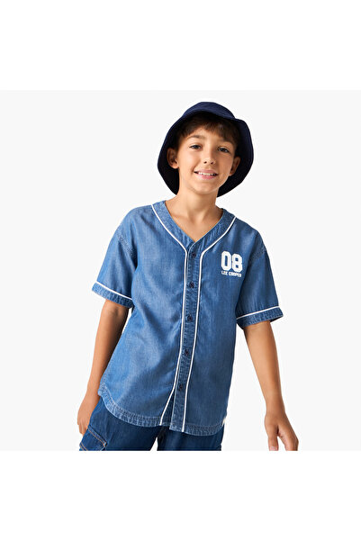 Lee Cooper Logo Detail Henley Neck Shirt with Short Sleeves