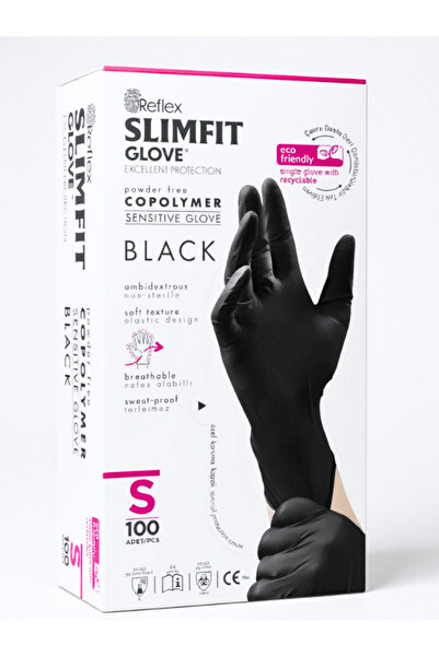 Reflex Slimfit Copolymer Siyah Pudrasız Eldiven S Beden 100'Lü