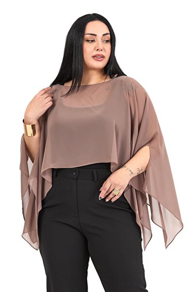 DISENTIS MODEST Plus Size Asymmetrical Cut Chiffon Mink Cape Bolero
