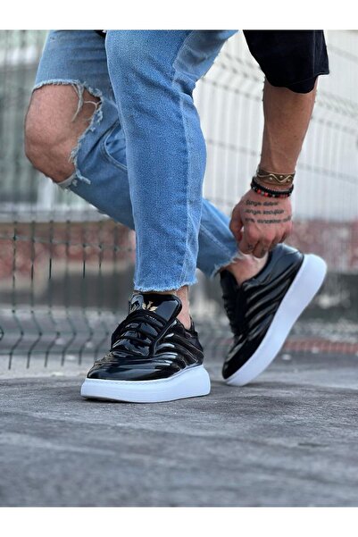 Celira Ns094 Black Patent Leather Men's Casual Shoes