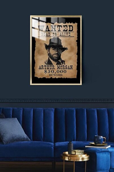 HediyeMetalBaskı Arthur Morgan Wanted Tasarım Çerçeveli Metal Poster Tablo