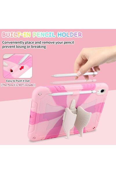 Coolden Durable case for iPad 11″/10.9″ Gen 11/10, 3D unicorn, pen holder, shoulder strap, pink