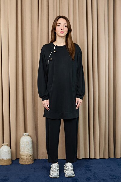 Puane Women's Collar Zipper Detailed Suit -14406Tks - Black