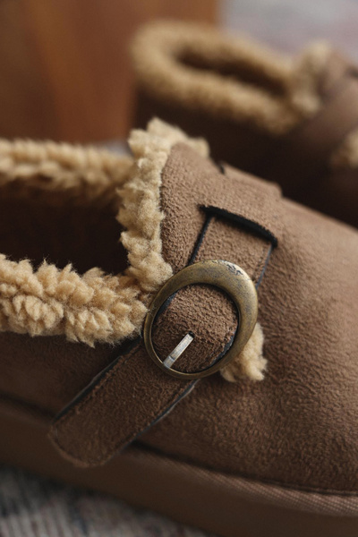 LUTVELIZADE Boots 2524 - Women's Mink Suede Boots with Fur Inside and Antique Buckle