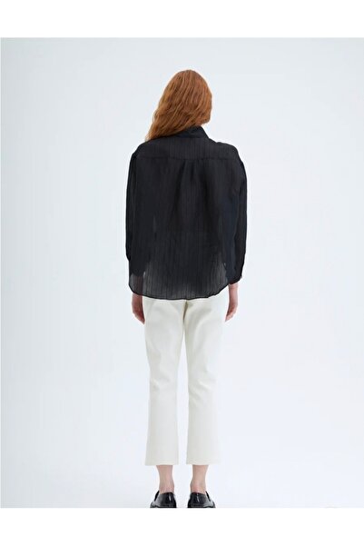 Quzu İnce Çizgili Düğmeli Oversize Gömlek