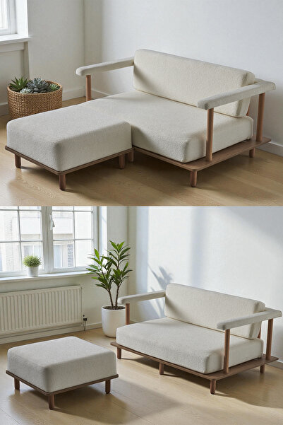 Eymense Pia İkili Koltuk + Puf Krem