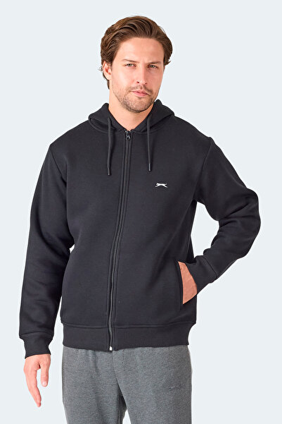 Slazenger Majestic I Men's Zippered Hooded Pocket Black Sweatshirt