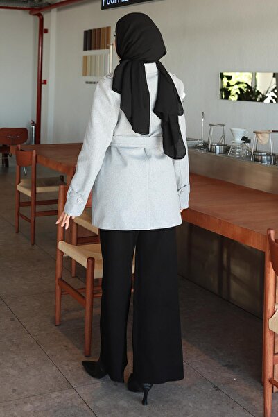 Modamihram Παλτό με λεπτομέρεια με κουμπιά και καστανόχρωμο γκρι 19274