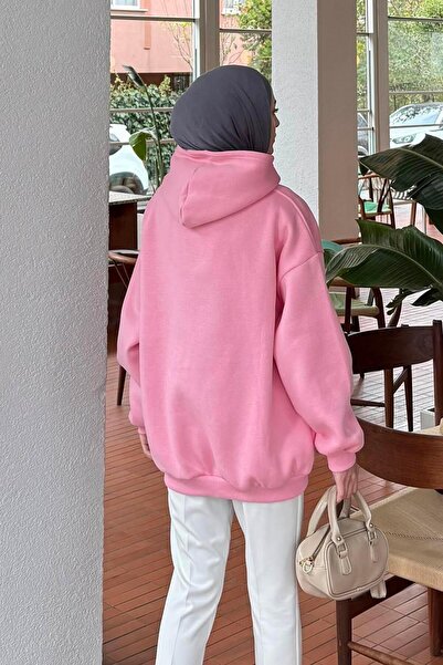 lamelif με κουκούλα Φούτερ Casual Ροζ Ζαχαρόπιτο